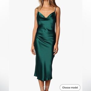 Women's Sleeveless Satin Slip Cowl Neck Dress